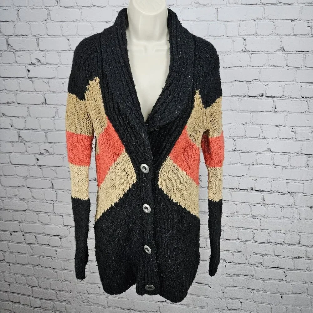 Free People Multicolor Wool Blend Shawl Collar Chunky Knit Cardigan Sweater S